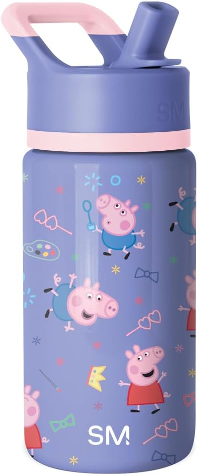 Simple Modern Kids Summit Water Bottle with Straw Lid | Peppa Pig 14oz Stainless Steel Cup Insulated Tumbler for Toddlers, School | Peppa Pig Bubbles