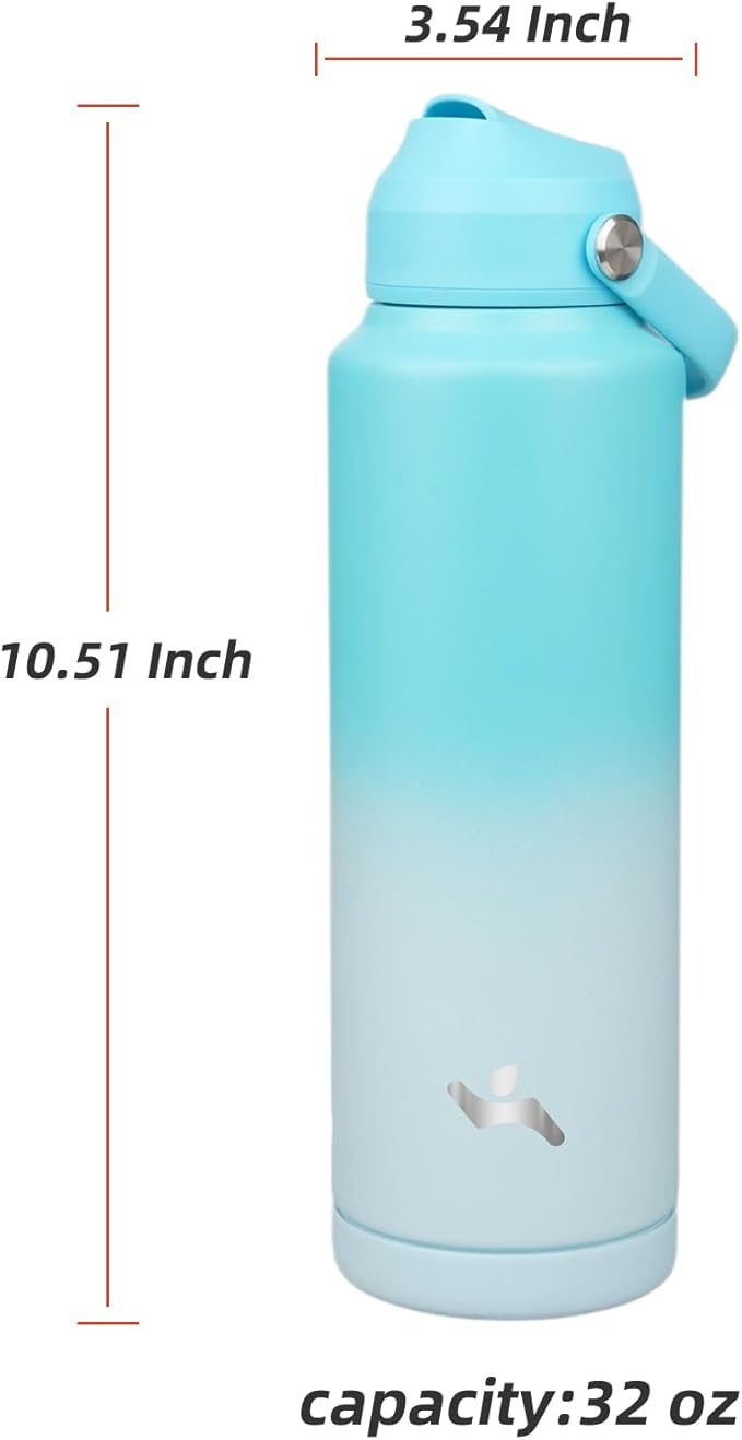 Insulated Water Bottle with Straw Lid,40 oz Stainless Steel Vacuum Metal Bottle with Silicone Handle,Sea Salt