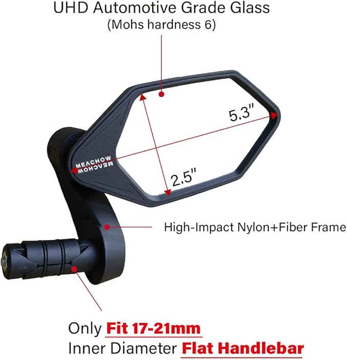 MEACHOW New Bar End Bike Mirror, Crystal UHD Automotive Grade Glass Lens E-Bike Mirrors, Scratch Resistant, Safe Rearview Mirrors, (Silver Right Side) ME-022RS