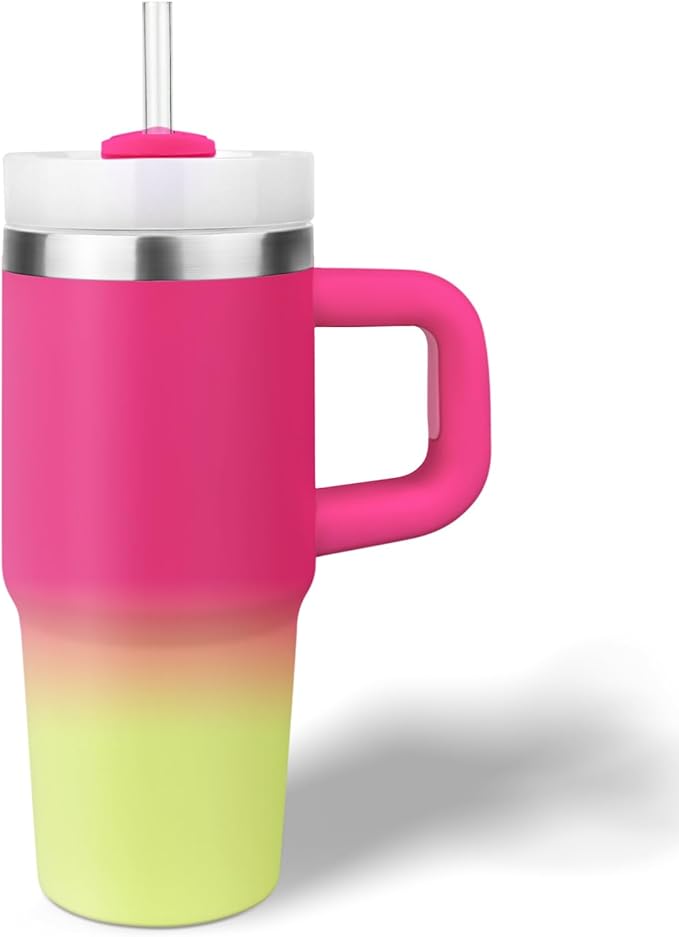 14 oz Tumbler with Handle and Straw, 14oz Toddler Tumbler with Lid and Straw for Kids Stainless Steel Tumblers, Outdoor Sports Travel School Gift, Keeps Drinks Cold (Gradient barbiegreen)