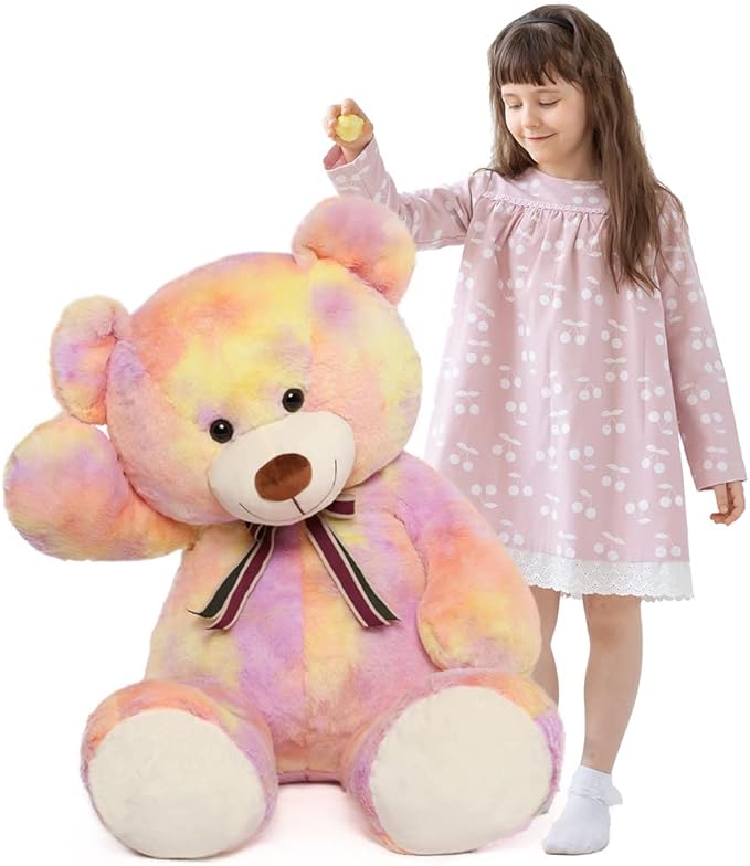 Tezituor 40in Giant Teddy Bear Stuffed Animal,Big Bear Plush Toys,Rainbow Yellow Soft Bear Plushies,Weighted Stuffed Animals Gifts for Baby Shower, Valentine, Christmas, Birthday, Party Decoration