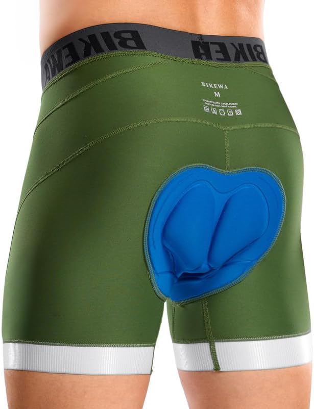 Bikewa Men's Cycling Underwear with Anti-Slip Leg Grips 4D Padded Bike Shorts MTB Liner for Bicycle Biking Riding