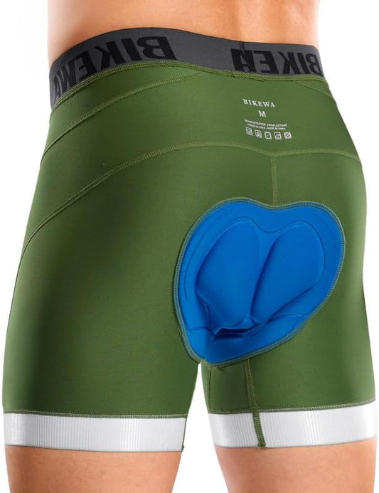 Bikewa Men's Cycling Underwear with Anti-Slip Leg Grips 4D Padded Bike Shorts MTB Liner for Bicycle Biking Riding