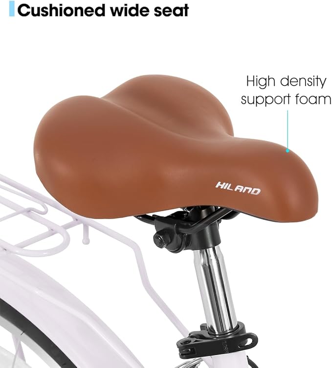 HILAND 26 inch Beach Cruiser Bike for Men and Women, 7 Speed Step-Through Frame Adult Bicycle with Rear Rack, Retrospec Bike Commuter City Bicycle