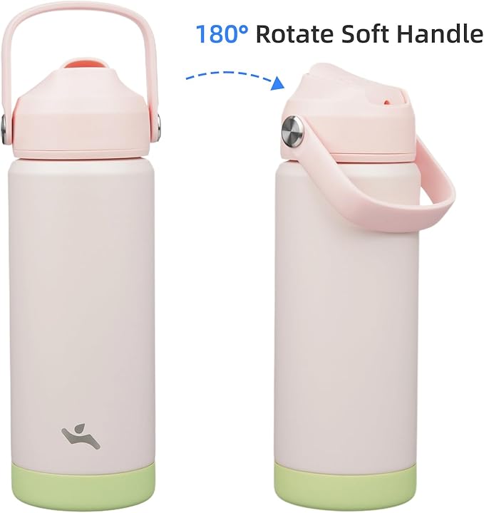 Insulated Water Bottle with Straw Lid,18 oz Stainless Steel Vacuum Metal Bottle with Silicone Handle,Pearl