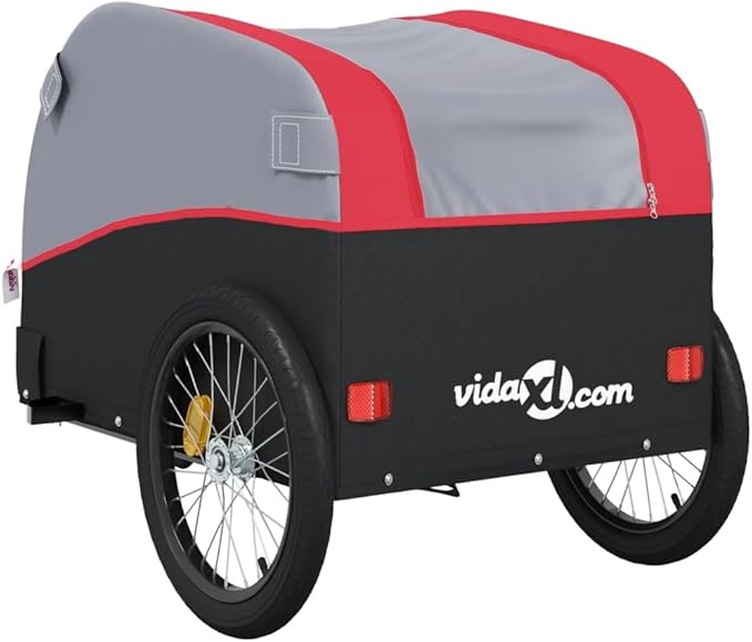 Bike Wagon Trailer, Bike Cart with Safety Flag, Bike Trailer Bicycle Cargo Trailer, Black and Red 99.2 lb Iron, 26.8"x52.4"x26.8"