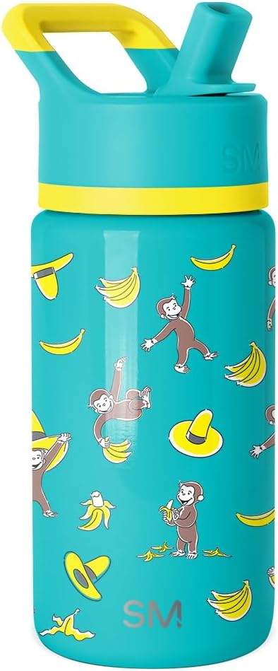 Simple Modern Kids Summit Water Bottle with Straw Lid | Curious George 14oz Stainless Steel Cup Insulated Tumbler for Toddlers, School | Monkeying Around