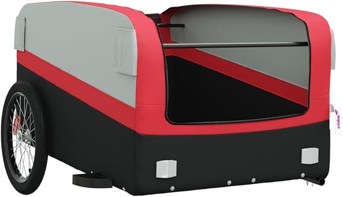 Bike Trailer Bicycle Cargo Trailer, Bike Wagon Trailer, Bike Cart with Safety Flag, Black and Red 99.2 lb Iron, 54.3"x27.2"x22.8"