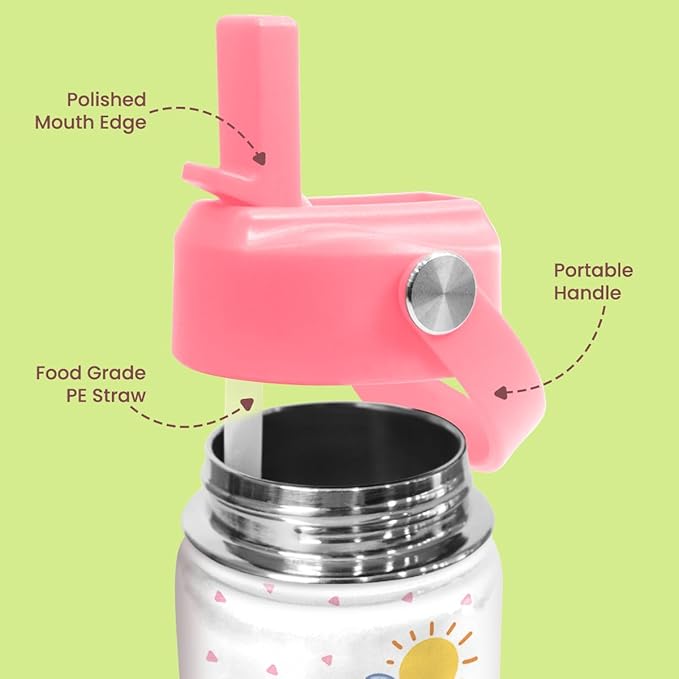 Elephant Water Bottle - Kids Water Bottle with Straw Lid - 12 Oz Insulated Stainless Steel Water Bottles for Kid Girl - Travel Cup for School Sports