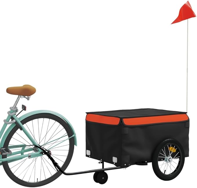 Bike Cargo Trailer, Bicycle Cart Bike Wagon Trailer, Bike Luggage Carrier, Loading Bike Storage Cart, Black and Orange, Maximum Load Capacity: 99.2 lb,-437