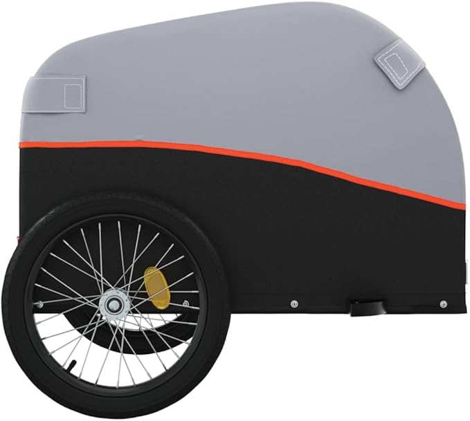 Bike Wagon Trailer, Bike Cart with Safety Flag, Bike Trailer Bicycle Cargo Trailer, Black and Orange 99.2 lb Iron, 49.6"x24.8"x24.8"