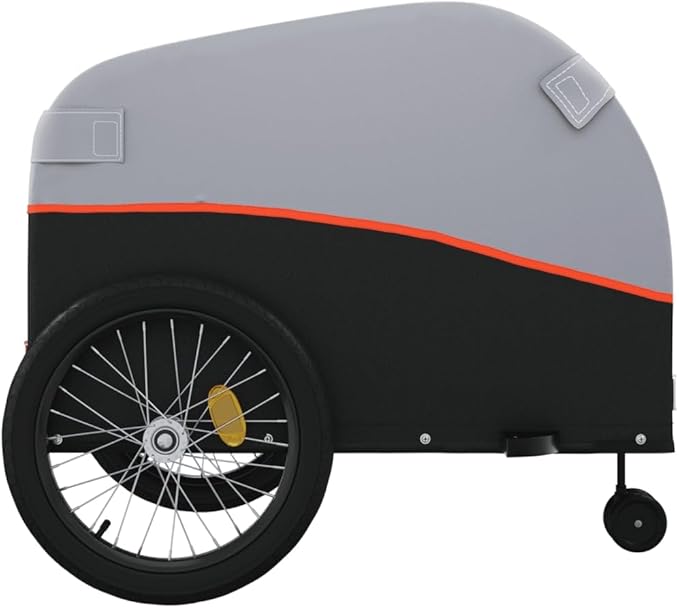 Bike Wagon Trailer, Bike Cart with Safety Flag, Bike Trailer Bicycle Cargo Trailer, Black and Orange 99.2 lb Iron, 26.8"x52.4"x26.8"