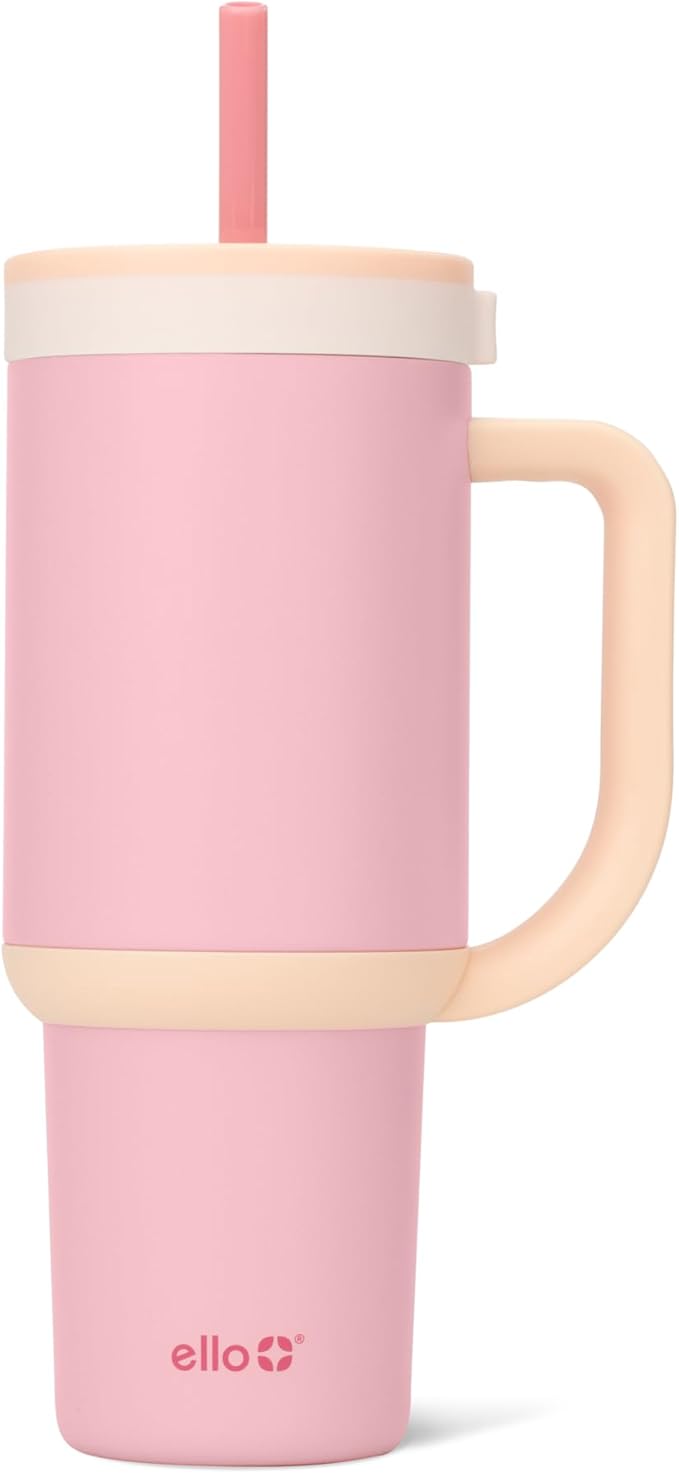Ello Oasis 30 oz Tumbler with Handle & Retracting Straw | Reusable Insulated Stainless Steel Cup 100% Leakproof, Gifts for Teens Women Men | Keeps cold for 24 Hours, Cup Holder Friendly, Sunrise Glow