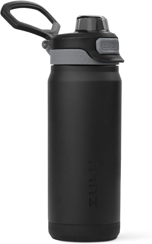 ZULU Powerfill Pro 18oz Kids Stainless Steel Water Bottle with Quick Fill Lid, Triple Wall Vacuum Insulated, Leak Proof Locking Lid, Sip & Chug, Reusable, BPA Free, Dishwasher Safe, Tonal Black