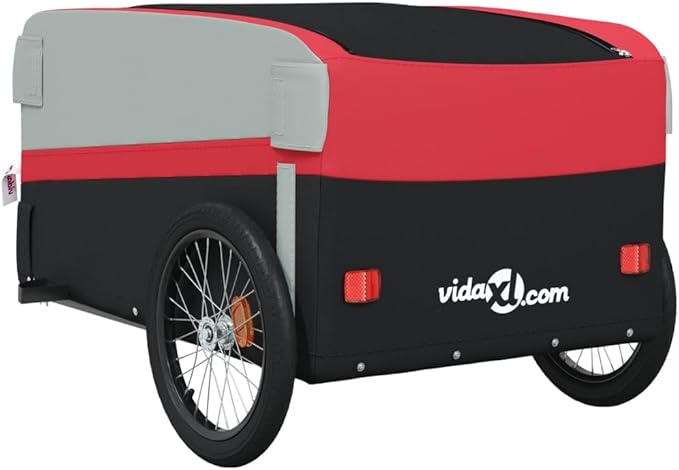 Bike Trailer Bicycle Cargo Trailer, Bike Wagon Trailer, Bike Cart with Safety Flag, Black and Red 99.2 lb Iron, 53.9"x27.2"x23.2"
