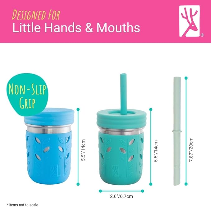Elk and Friends 10oz Stainless Steel Kids + Toddler Drinking Cups | The Original Mason Jar with Sleeves + Lids | Silicone Straws | Smoothies | Storage Jar | Spill Resistant | Dishwasher Safe | 4 Pack