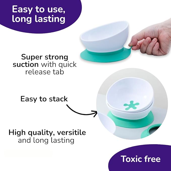 Doddl Toddler Plate & 2-in-1 Bowl Set (6 Months–4 Years) – Suction Baby Dish Converts to Non-Slip Toddler Bowl, Easy-Scooping Feeding Set (Fresh Green Triple Pack)