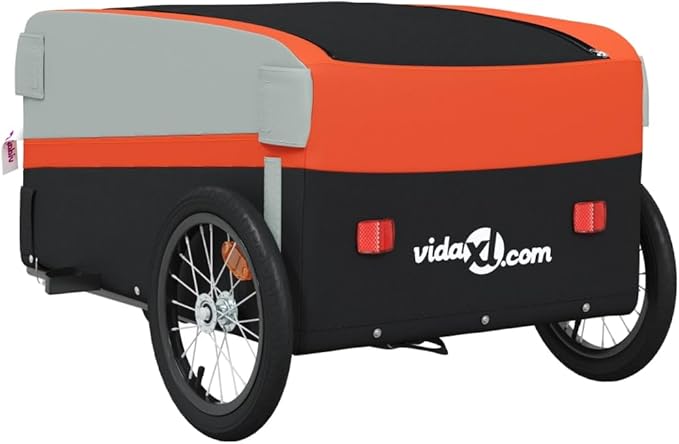 Bike Trailer Bicycle Cargo Trailer, Bike Wagon Trailer, Bike Cart with Safety Flag, Black and Orange 99.2 lb Iron, 54.3"x27.2"x22.8"