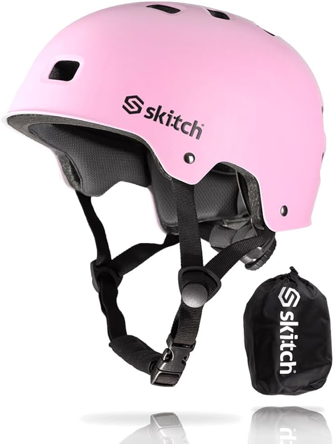 SKITCH Skateboard Helmet for Kids and Teens with Premium Grade Memory Foam Padding | Triple Certified Adjustable Protective Sport Head Gear for Scooter Roller Skate Inline Skating and Rollerblading