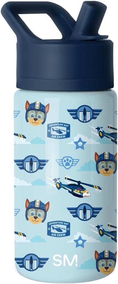 Simple Modern Kids Summit Water Bottle with Straw Lid | Paw Patrol 14oz Stainless Steel Cup Insulated Tumbler for Toddlers, School | Helicopter Chase
