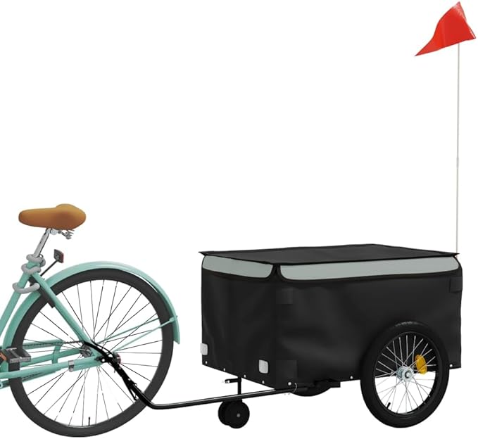 Bike Cargo Trailer, Bicycle Cart Bike Wagon Trailer, Bike Luggage Carrier, Loading Bike Storage Cart, Black and Gray, Maximum Load Capacity: 99.2 lb,-442