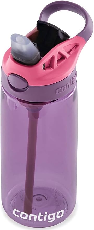 Contigo Aubrey Kids 20oz Cleanable Water Bottle with Silicone Straw, Spill-Proof Lid, Eggplant - Dishwasher Safe and Ideal for Everyday Use