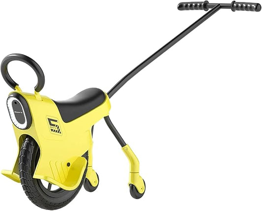 12in Hand Push Unicycle for Kids, Light Unicycle Bikes with Light/Handrails/Auxiliary Wheels, Parent-Child Unicycle Bike, Unicycle Balance Bikes, Kids Unicycle Bicycles (Yellow)