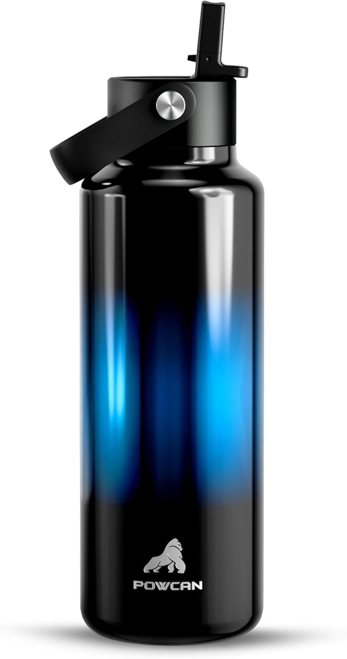 POWCAN 18 oz Water Bottle with Straw: Leakproof Lid, Cold for 24H, Hot for 10H, Flex Cap, Vacuum Stainless Steel Water Bottle for Travel, Sport, Gym, Camping, School, Teens (Twilight Night)
