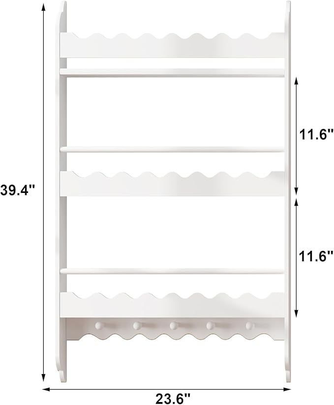 Treocho Kids Bookshelf, 3-Tier Wall Mounted Book Shelf, Kids Bookshelf and Toy Storage for Living Room, Bedroom and Nursery, White
