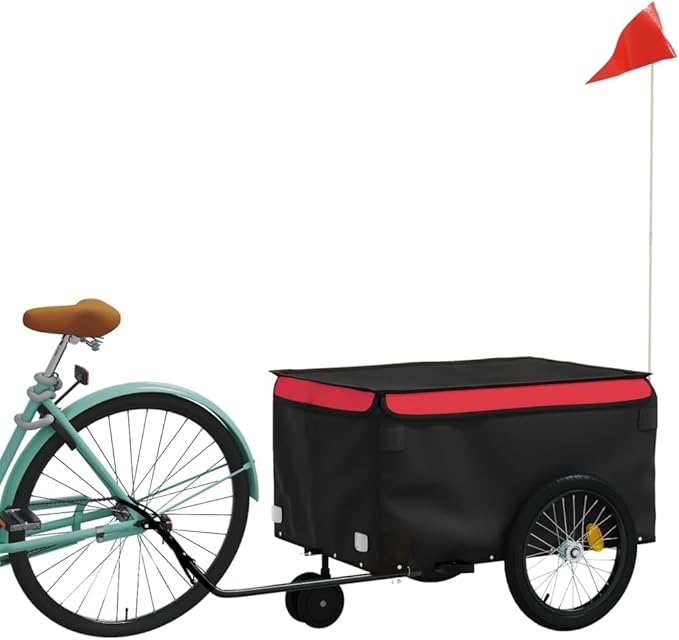 Bike Cargo Trailer, Bicycle Cart Bike Wagon Trailer, Bike Luggage Carrier, Loading Bike Storage Cart, Black and Red, Maximum Load Capacity: 66.1 lb,-436