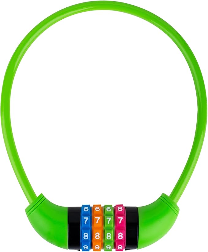 Bike Lock Cable, Bicycle Cable Lock with 4 Digit Combination & Alloy Lock Head, Resettable Kids Bike Cable Lock, 2 Ft x ∅0.45 IN, Lock for Bike, Scooter, Skateboard, Motorcycle, E Bike (Green)