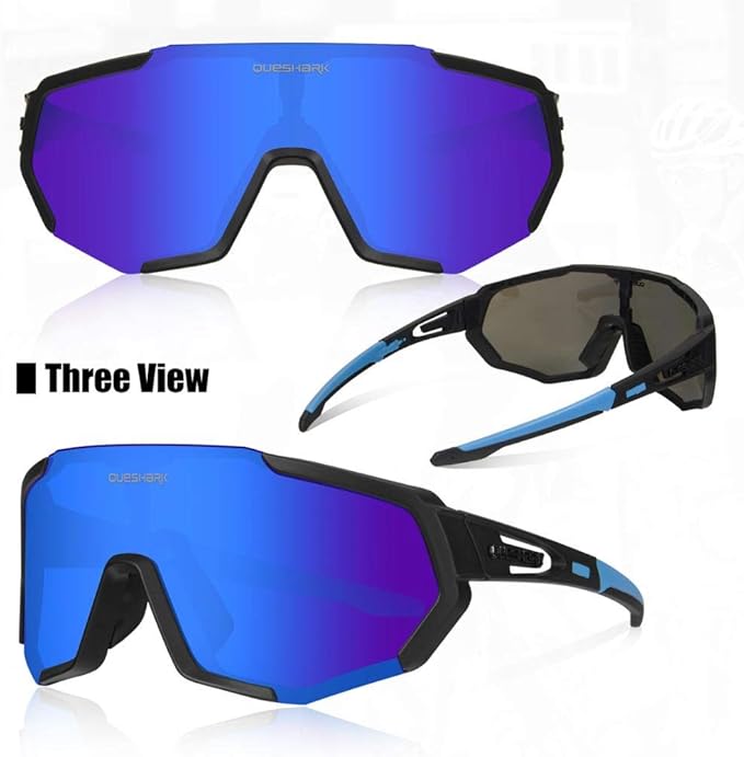 Queshark Cycling Glasses, Sports Sunglasses for Men Women, 1 Polarized 2 HD Lens, Polarized Sunglasses for Cycling Running
