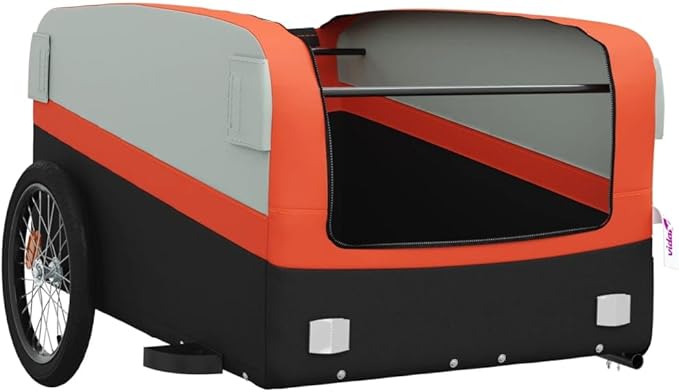 Bike Trailer Bicycle Cargo Trailer, Black and Orange, 99.2 lb Iron, 53.9"x27.2"x23.2"