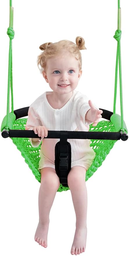 2 -in- 1 Toddler Swing. Swing Seat for Kids with Adjustable Ropes, for Kids Heavy Duty Rope Play Secure Children Swings Set, for Outdoor Indoor, Backyard. Upgrade Product (Green)