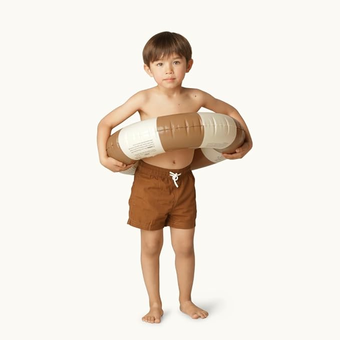 Petites-Pommes Pool Float for Kids & Toddlers - Durable Inner Tube, Handprinted Classic Striped Design Donut Floaties for Kids, Soft Comfort Seaming, Packable Floats for Travel, Light Brown, 24 inch