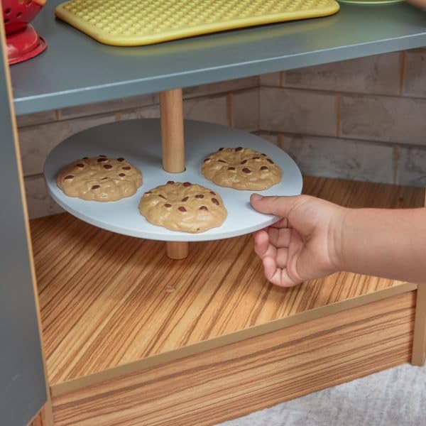 KidKraft Ultimate Corner Wooden Play Kitchen with Lights & Sounds, Play Phone and Curtains, Natural, Gift for Ages 3+