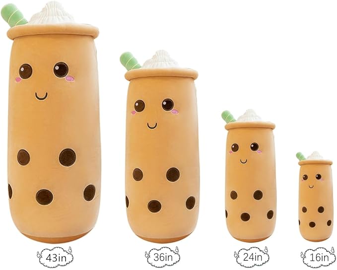 Cute Plushies Plush Plushie Long Plush Pillow Bubble Tea Stuffed Animal Gift for Kids Adults (Long Brown Round Plush,43 Inch)