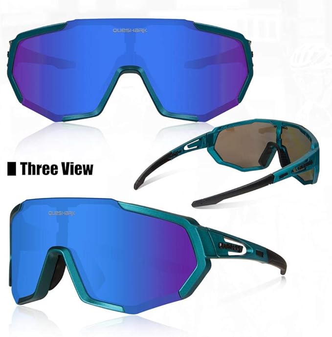 Queshark Cycling Glasses, Sports Sunglasses for Men Women, 1 Polarized 2 HD Lens, Polarized Sunglasses for Cycling Running
