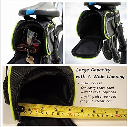 Ryhpez Bike Saddle Bag, Bicycle Bag Back Seat Pouch Mountain Bike Pocket Pack Waterproof Strap-on Seat Bag for Outdoor Night Safety Ride, Convenient with Reflective Stripes - Green