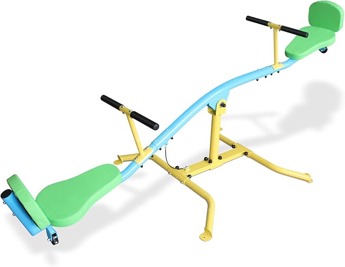 360 Degree Rotation Seesaw Swivel Teeter-Totter, 2/3/4 Seats Sit and Spin Outdoor Playground Equipment for Kids, Toddlers, Boys, Children (Green-2 Padded Seats)