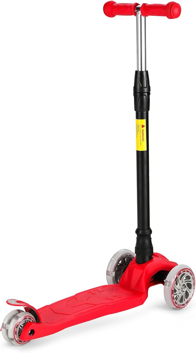 Kids Kick Scooter, 3 Wheeled Scooter for Kids, Child/Toddlers Toy, Adjustable Height, Anti-Slip Deck, Flashing Wheel Lights, for Boys/Girls 3-12 Year Old