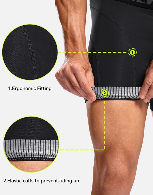 Bikewa Men's Cycling Underwear with Anti-Slip Leg Grips 4D Padded Bike Shorts MTB Liner for Bicycle Biking Riding