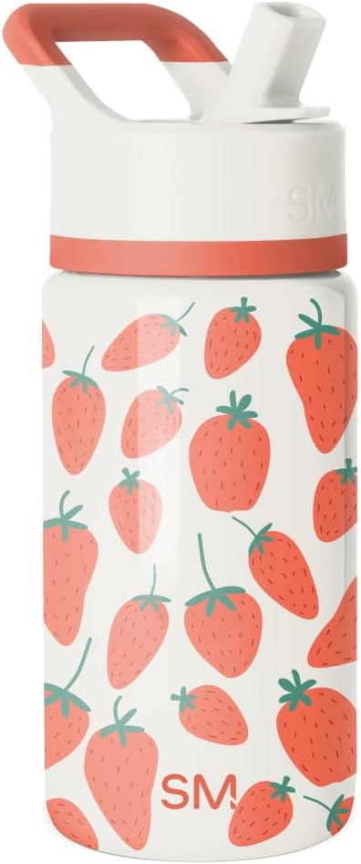Simple Modern Kids Summit Water Bottle with Straw Lid | 14oz Stainless Steel Cup Insulated Tumbler Tumbler for Girls, School | Strawberries on Cream