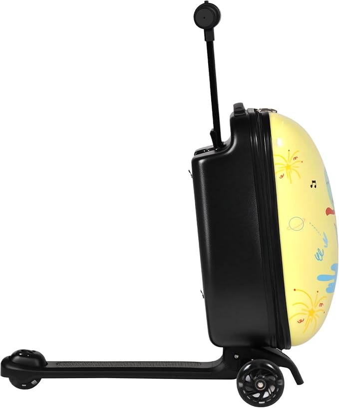 smilesun 4-in-1 Detachable Scooter Luggage for Kids & Teens, Hardside Ride-On Suitcase with Dinosaur Design, Lightweight Foldable, Perfect Travel Gift for Boys(Yellow 22-inch)