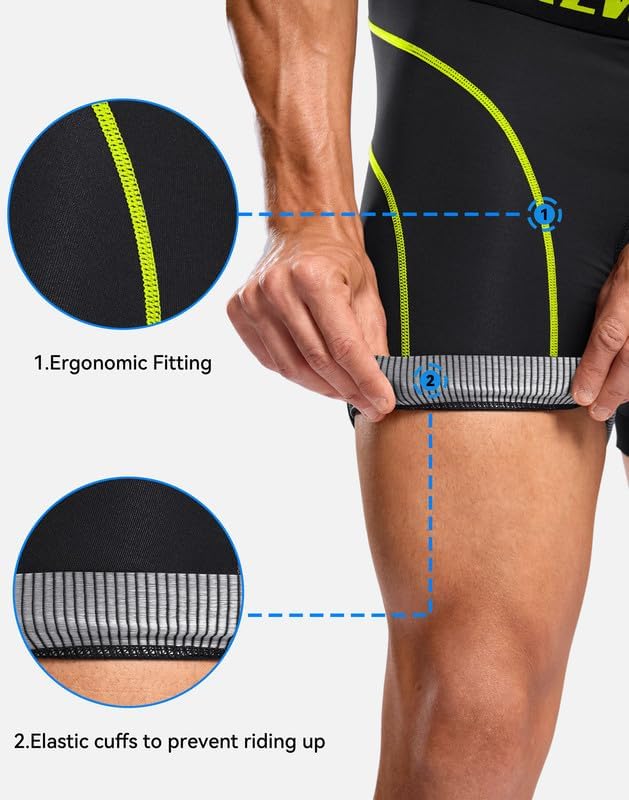 Bikewa Men's Cycling Underwear with Anti-Slip Leg Grips 4D Padded Bike Shorts MTB Liner for Bicycle Biking Riding