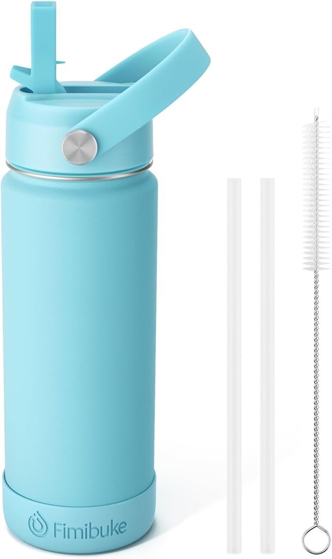 Fimibuke Kids Insulated Water Bottle, 18oz BPA FREE 18/8 Stainless Steel Kids Cup with Straw Travel Tumbler Double Wall Vacuum Leak Proof Toddler Water Bottle for School Boys Girls(1 Pack, Sky)