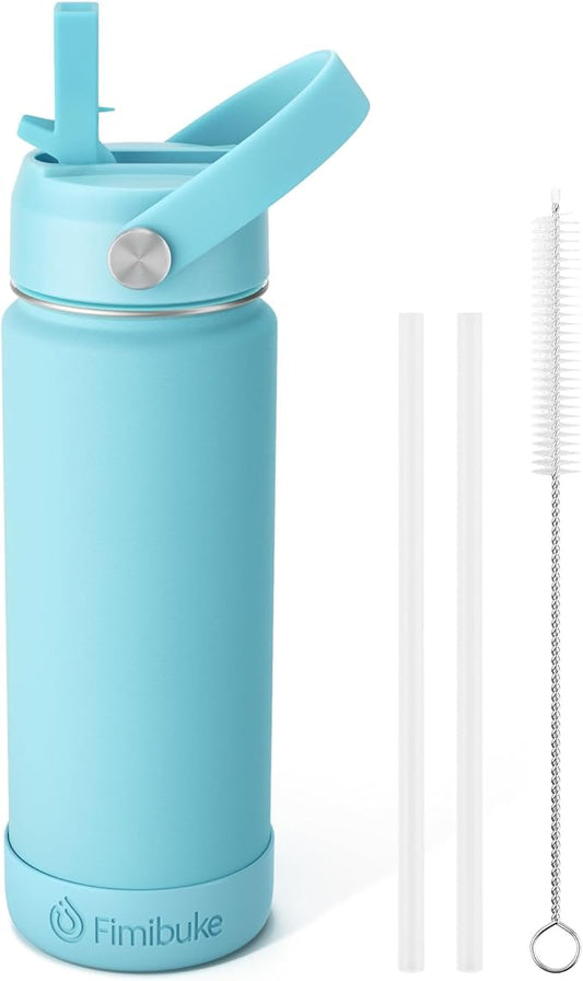 Fimibuke Kids Insulated Water Bottle, 18oz BPA FREE 18/8 Stainless Steel Kids Cup with Straw Travel Tumbler Double Wall Vacuum Leak Proof Toddler Water Bottle for School Boys Girls(1 Pack, Sky)