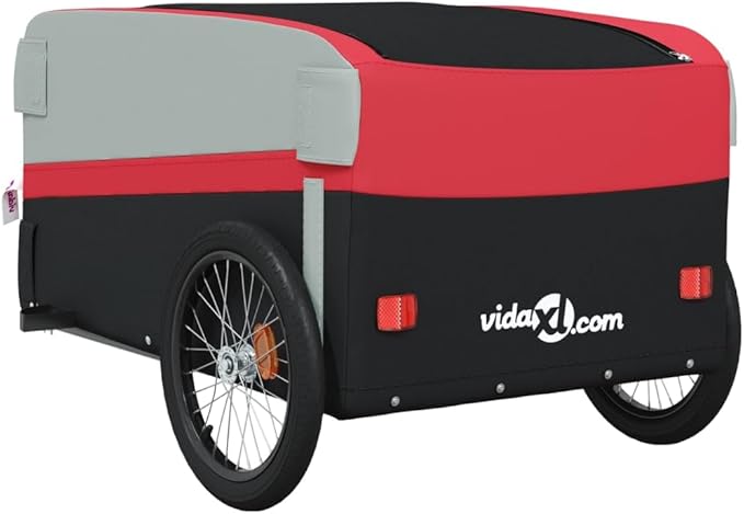 Bike Trailer Bicycle Cargo Trailer, Bike Wagon Trailer, Bike Cart with Safety Flag, Black and Red 99.2 lb Iron, 49.6"x24.8"x20.1"
