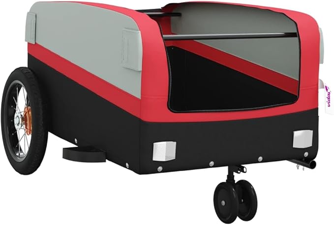 Bike Trailer Bicycle Cargo Trailer, Bike Wagon Trailer, Bike Cart with Safety Flag, Black and Red 66.1 lb Iron, 48"x20.9"x20.9"