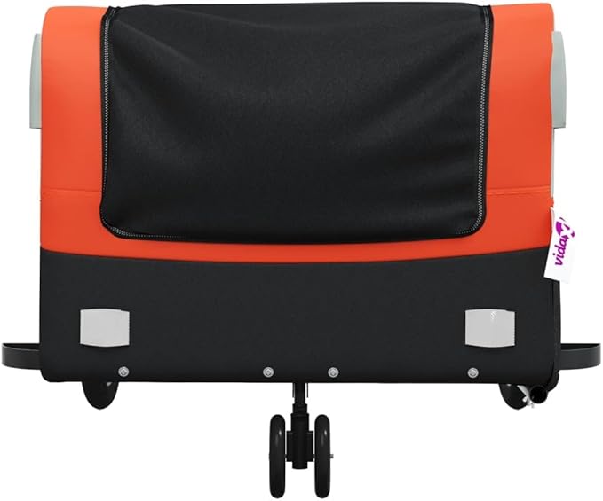 Bike Trailer Bicycle Cargo Trailer, Bike Wagon Trailer, Bike Cart with Safety Flag, Black and Orange 99.2 lb Iron, 54.3"x27.2"x22.8"